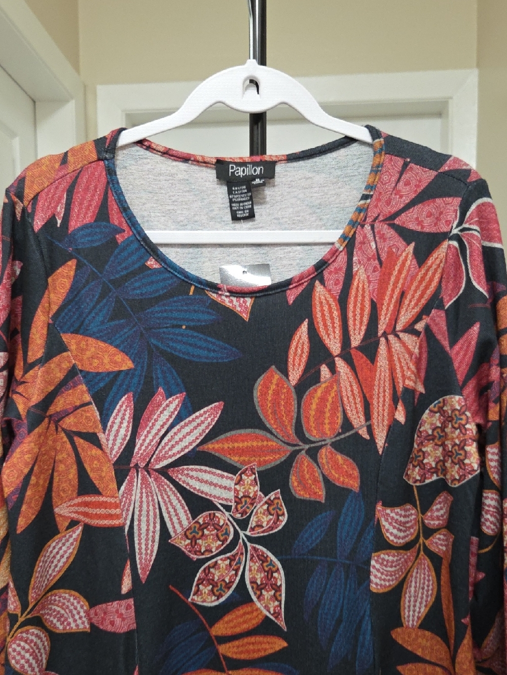 NWT Papillon Black Floral Leaf Tunic Dress | Rust Orange & Blue Botanical Print - Picture 9 of 10